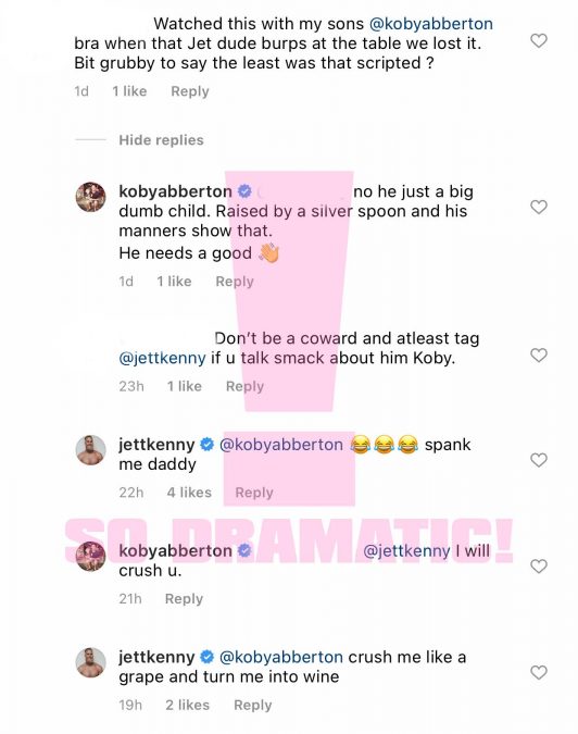 SAS Australia's Koby Abberton and Jett Kenny's onset celebrity feud has escalated into the comments section of Instagram.