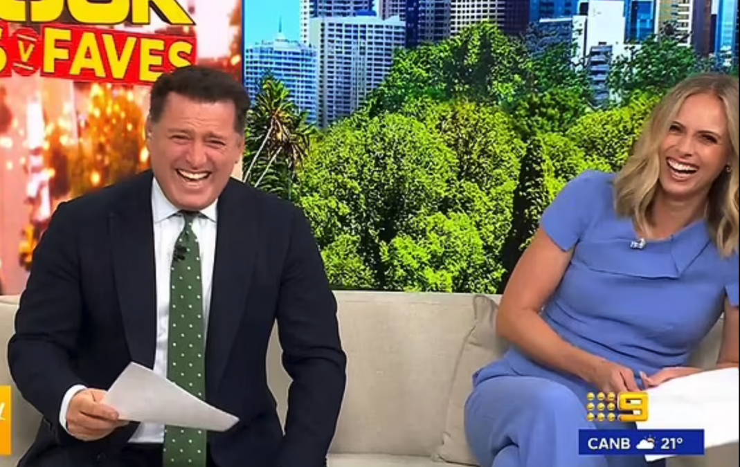 Today show co-hosts Karl Stefanovic and Sylvia Jeffreys were in stitches over Scott's incident. Source: Nine.