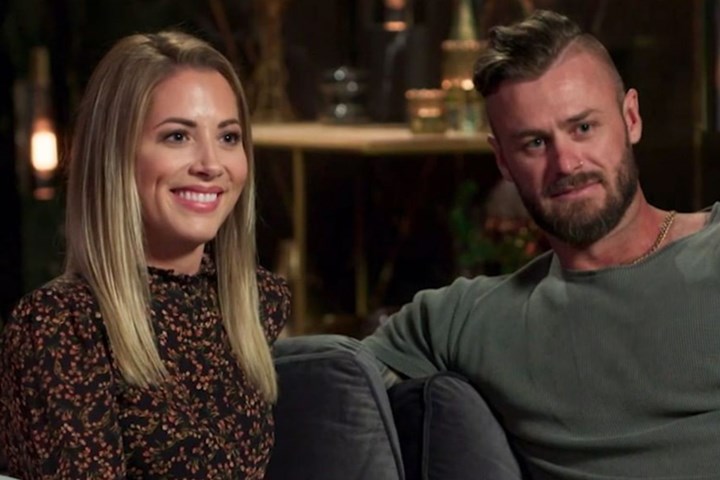 Jaimie Gardner said that Chris Jenson was aggressive towards her after she suggested they give their relationship one more week on MAFS. Source: Nine.