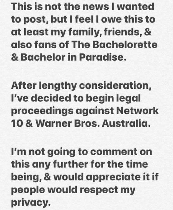Jamie Doran announced via Instagram he was suing Network Ten and Warner Brothers. Source: Instagram @jamiecdoran.