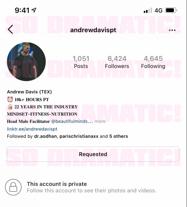 Screenshot of Andrews insta before it was wiped