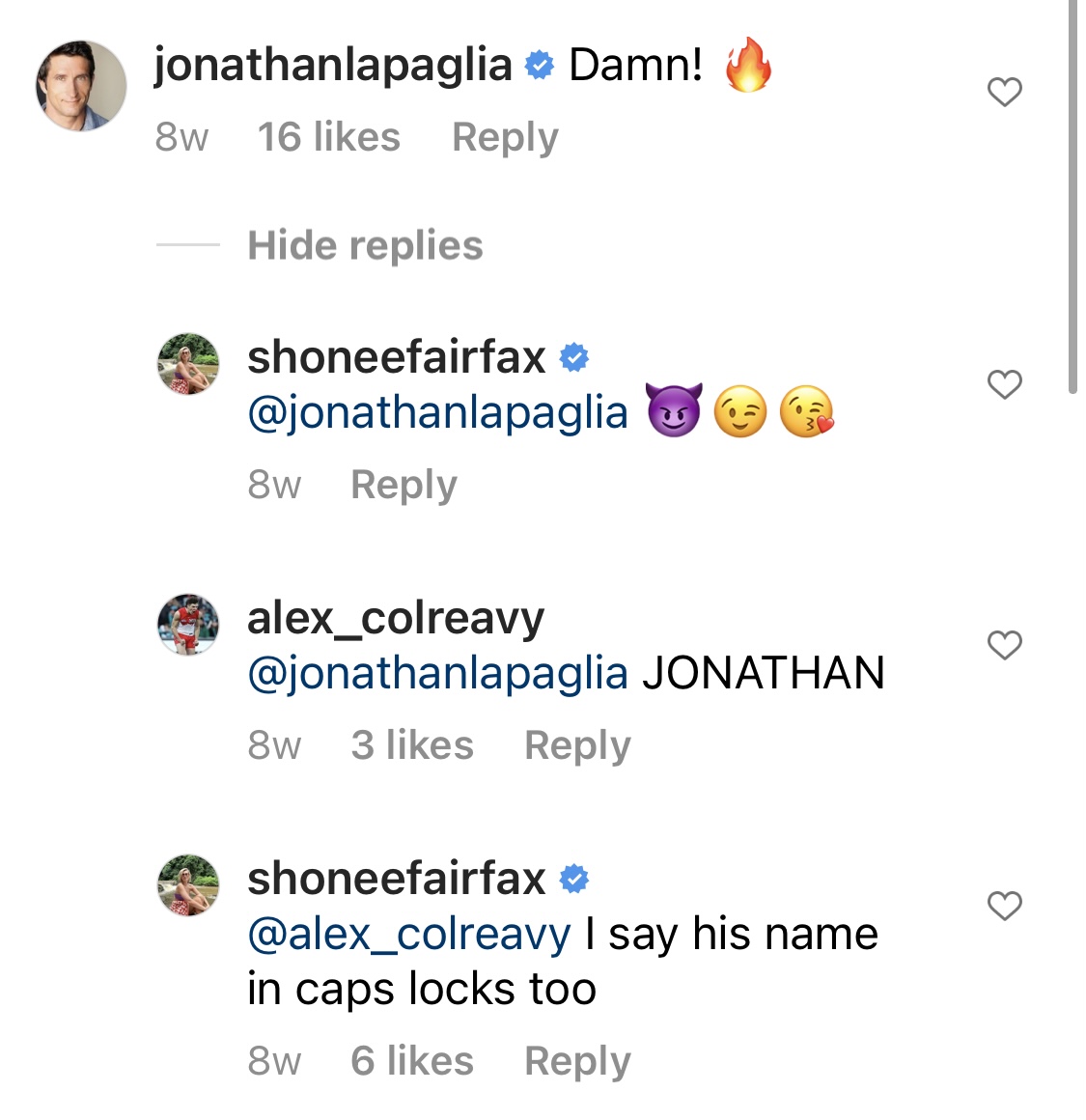 shonee jonathan lapaglia comments instagram