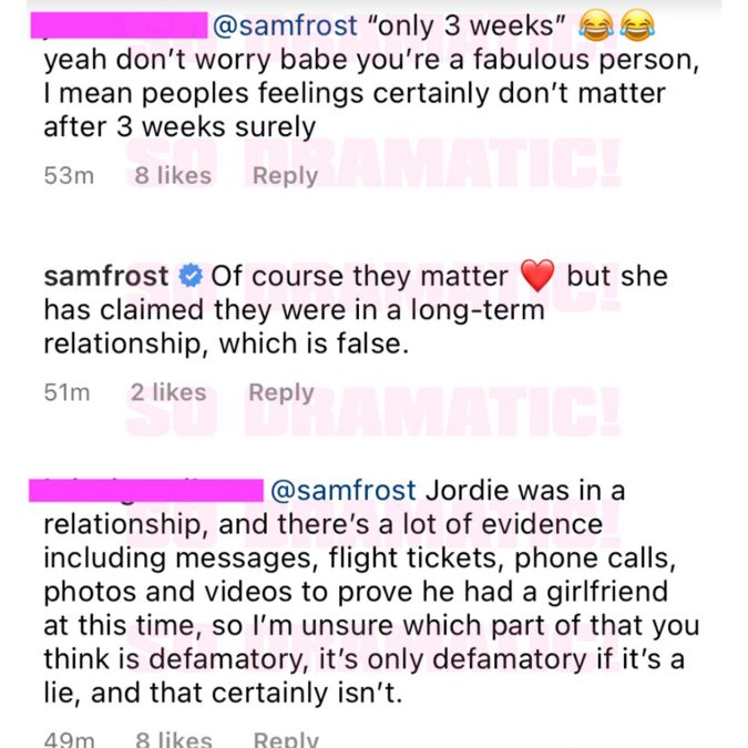 sam frost homewrecker comments