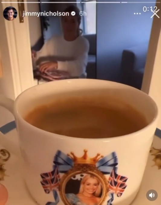 Bachelor Jimmy Nicholson Instagram Holly Kingston stories tea cup candid video