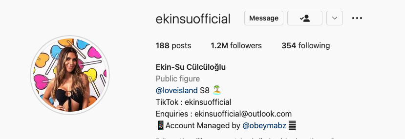 ekin-su love island followers