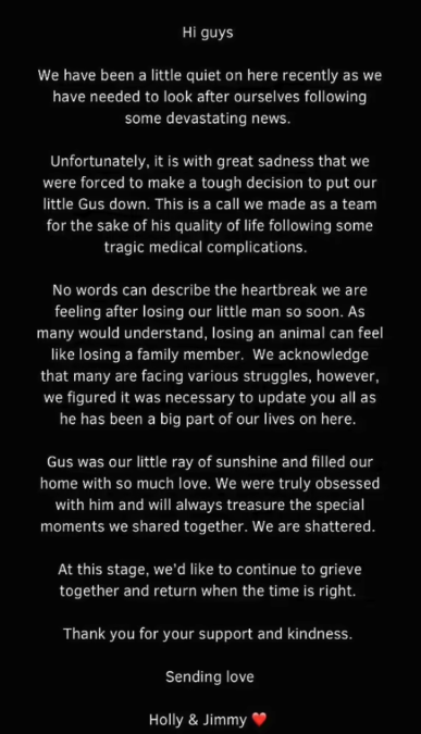 jimmy holly statement cat gus death