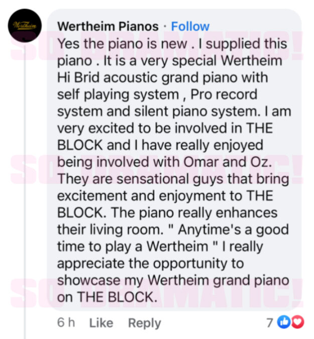 wertheim piano the block omar oz comment