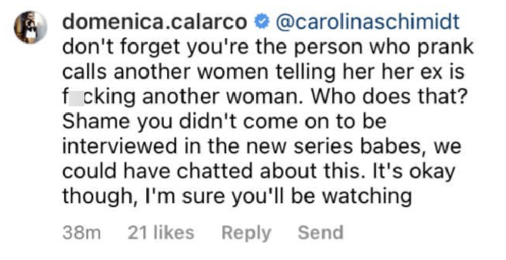 married at first sight domenica  instagram comment