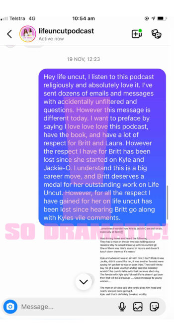 laura byrne life uncut listeners text exchange