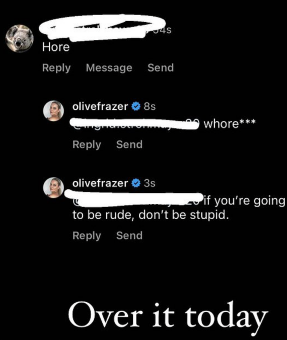 Olivia Frazer Instagram Story slut-shaming troll