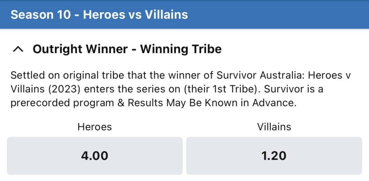 Sportsbet results Australian Survivor 2023 Heroes vs Villains winning tribe winner