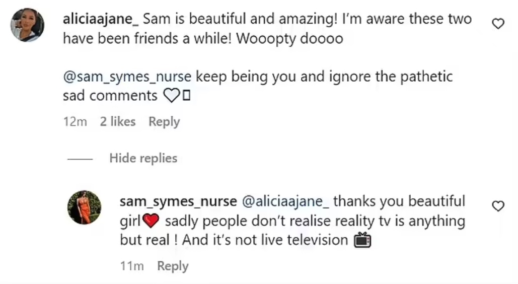 samantha symes dan hunjas comments