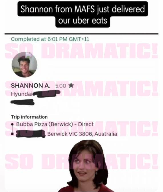 Screenshot of the uber eats order delivered by Married at first sight 2023's shannon adams 
