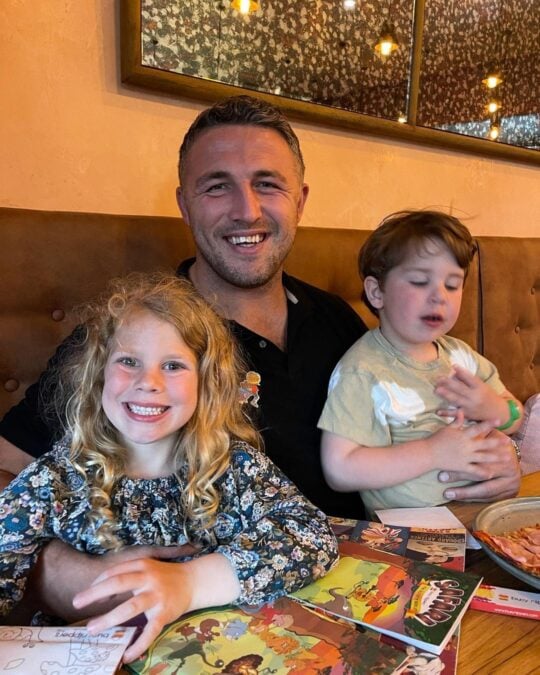 Sam Burgess with his kids Poppy and Billy