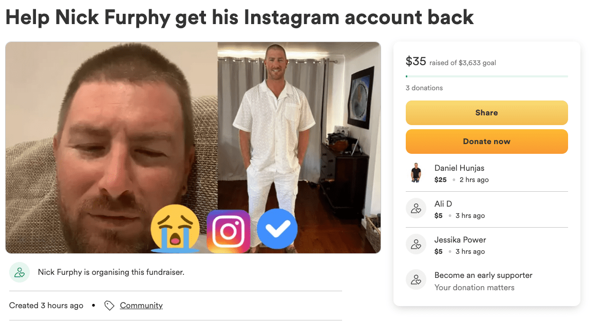 Nick Furphy MAFS GoFundMe page