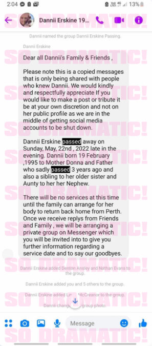 dannii erskine fake death