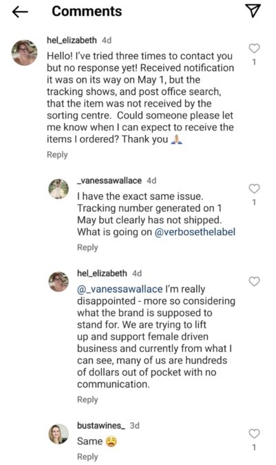 verbose customers instagram comments
