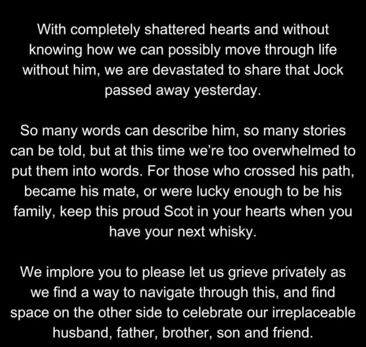 the family of MasterChef Australia judge Jock Zonfrillo have penned a heartbreaking statement announcing his sudden death