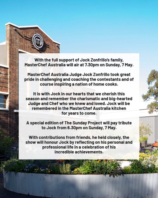 MasterChef has announced when it will air following the death of Jock Zonfrillo