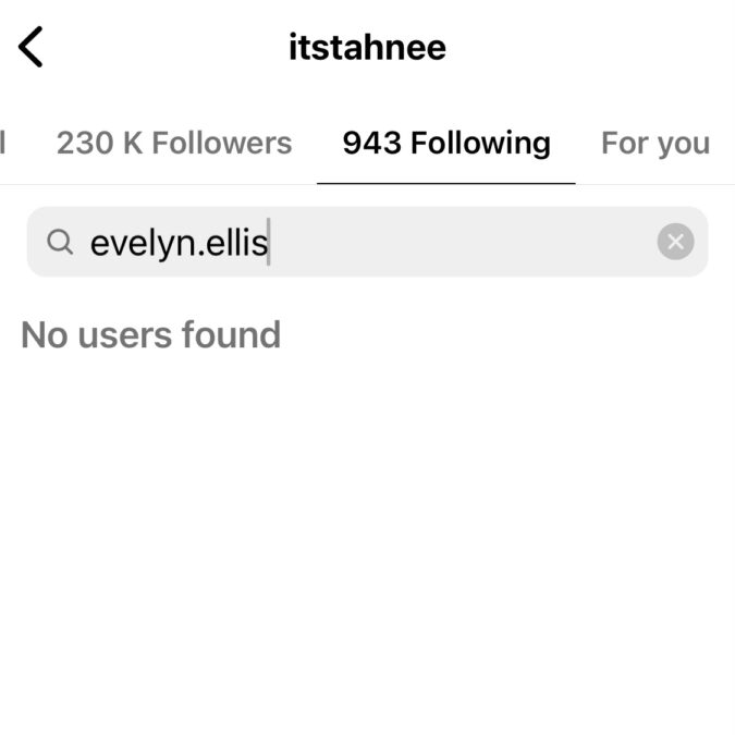 tahnee evelyn not following each other