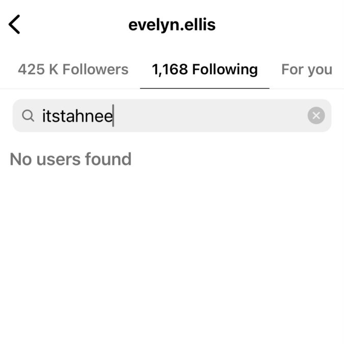 tahnee evelyn not following each other