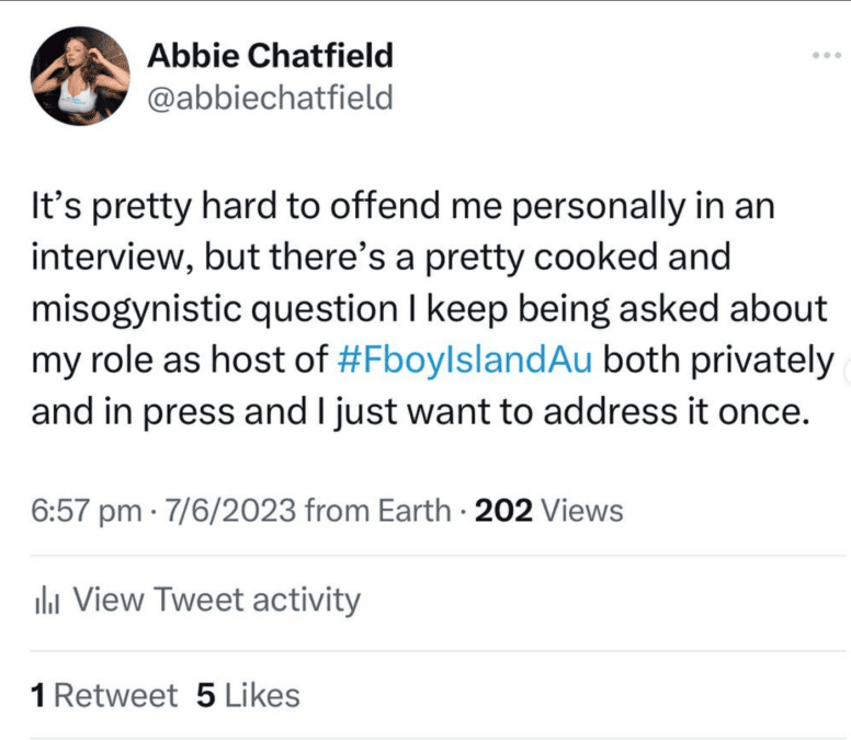 fboy island abbie chatfield misogynistic question