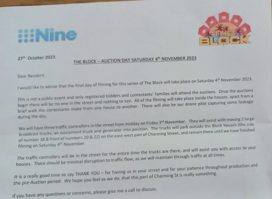 the block 2023 letter auctions charming street