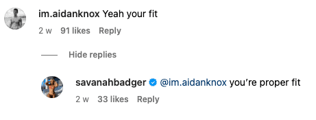 savanah badger aidan knox comments love island