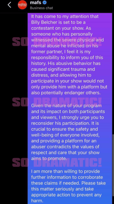 billy belcher ex warns mafs producers